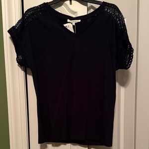 Workshop Republic Clothing Black Lace Sleeve Tee